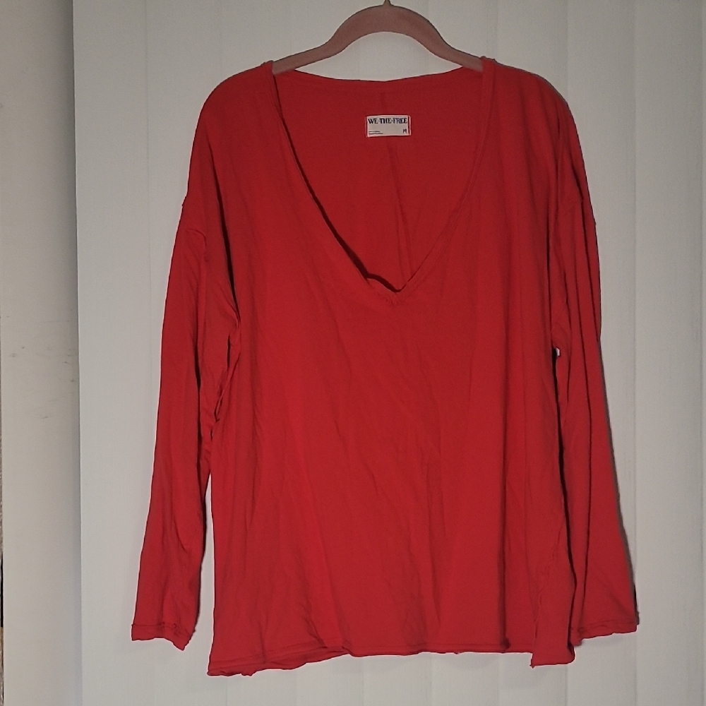 Free People V-Neck Long Sleeve Shirt (Medium)